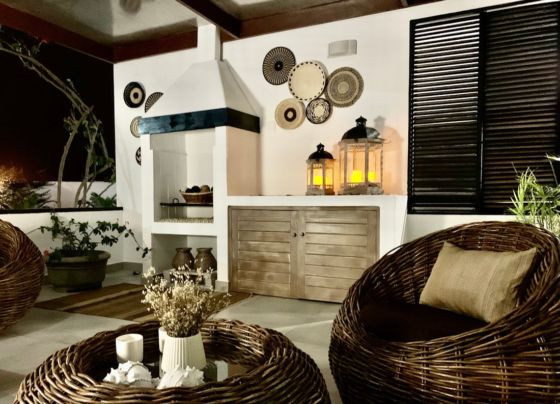 a living room with a couch and a table