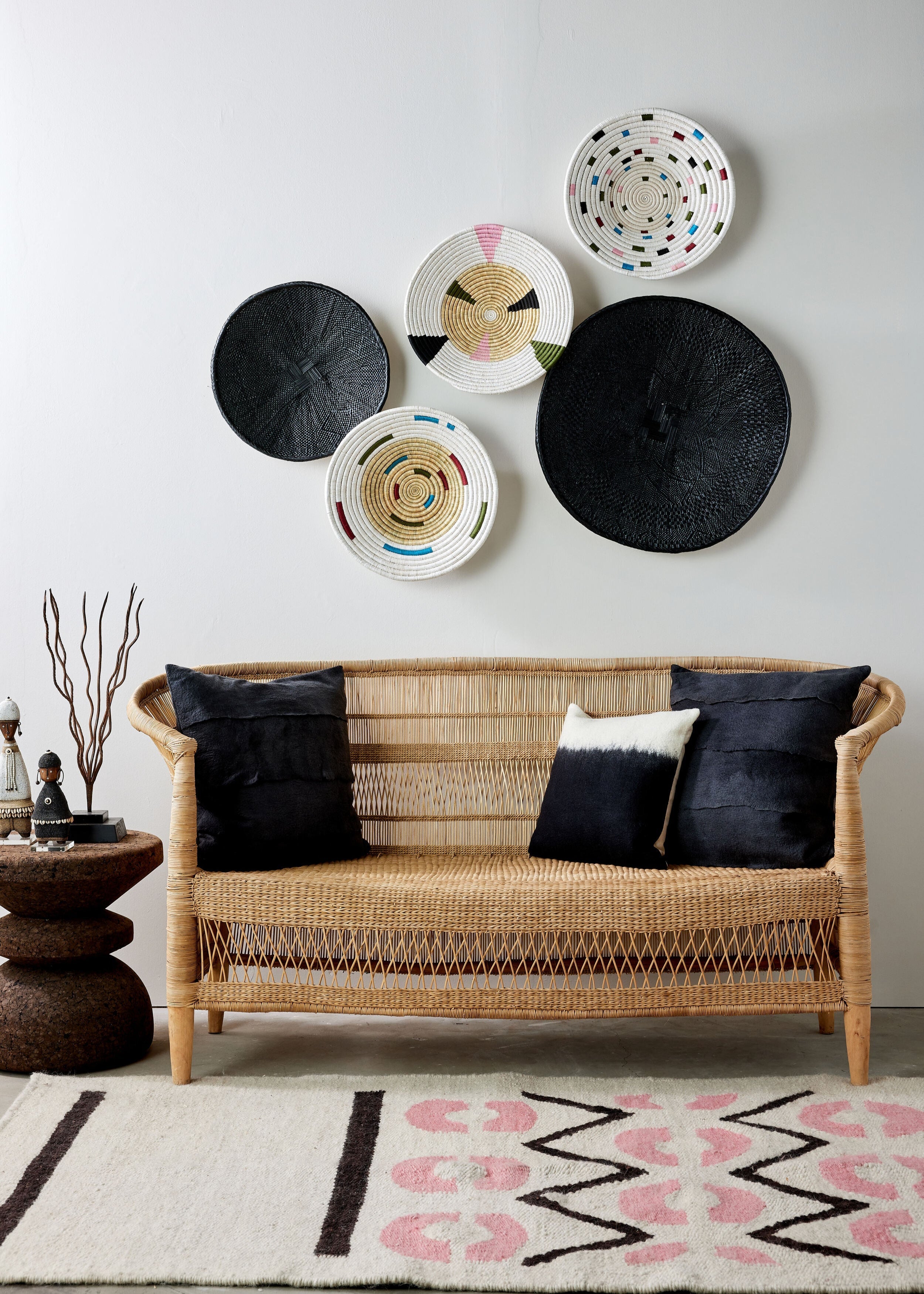 Hand-Painted Black Binga Flat Basket