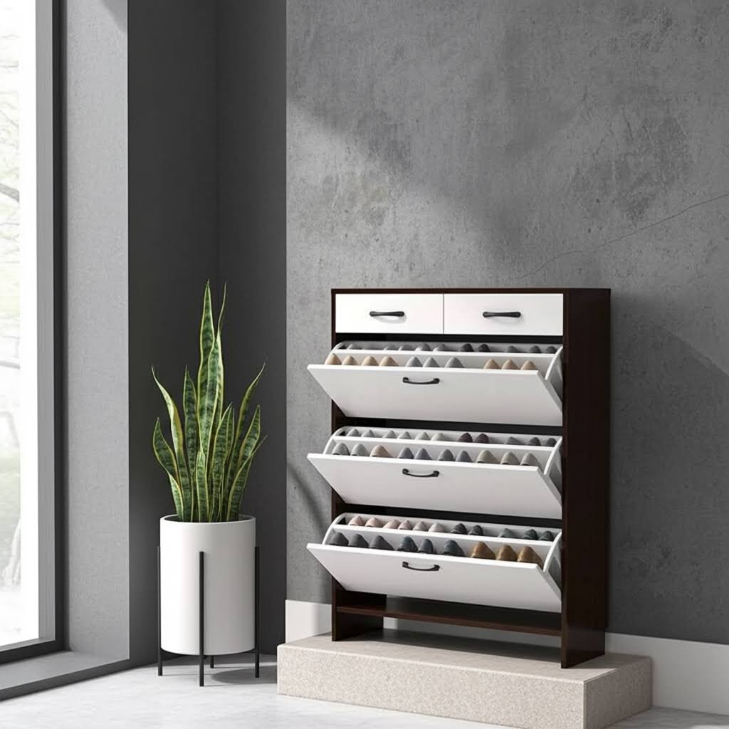 Walnut Shoe Storage Bench – White & Walnut, Hidden Storage