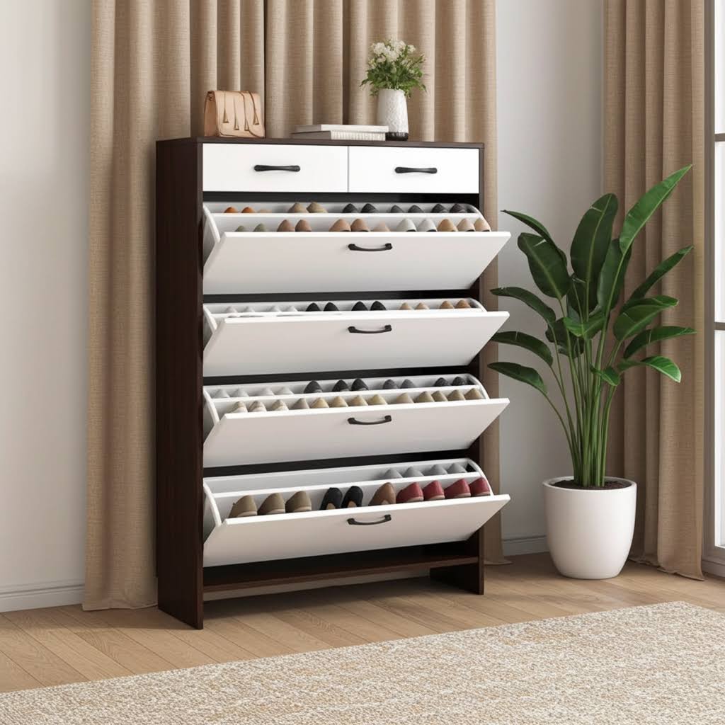 Walnut Shoe Storage Bench – White & Walnut, Hidden Storage